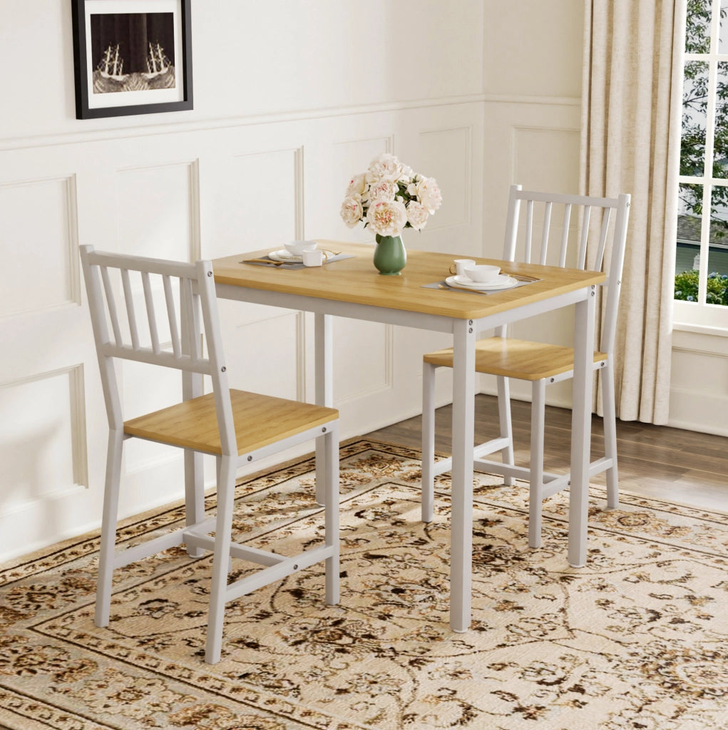 Set tavolo da pranzo salvaspazio 3 pezzi per piccoli spazi in truciolato naturale e bianco