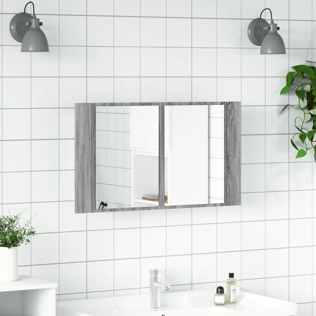 Armadietto a Specchio con LED-Mobile con specchio Grigio Sonoma 80x12x45cm Acrilico