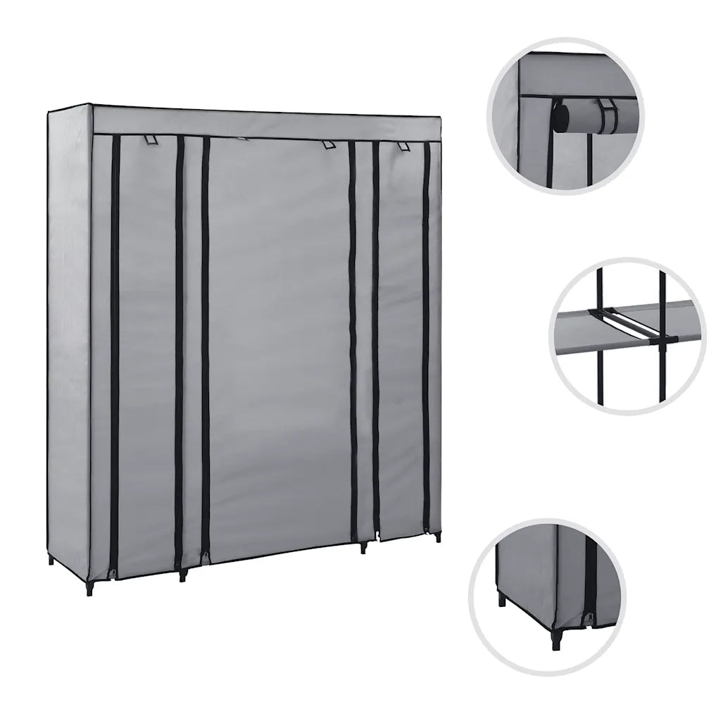 Armadio con Scomparti e Aste Grigio 150x45x176 cm in Tessuto 282436