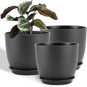 Pannelli per piante da interni 3-pack in plastica nera con fori di drenaggio e piatto per piante da appartamento 25/23/20cm.
