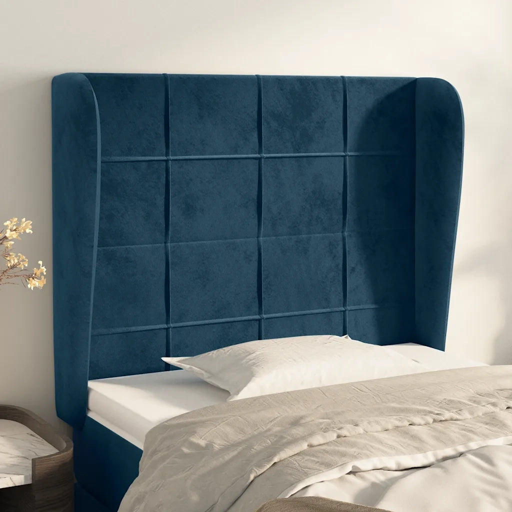 Testiera | Testata ad Orecchio Blu Scuro 103x23x118/128 cm in Velluto