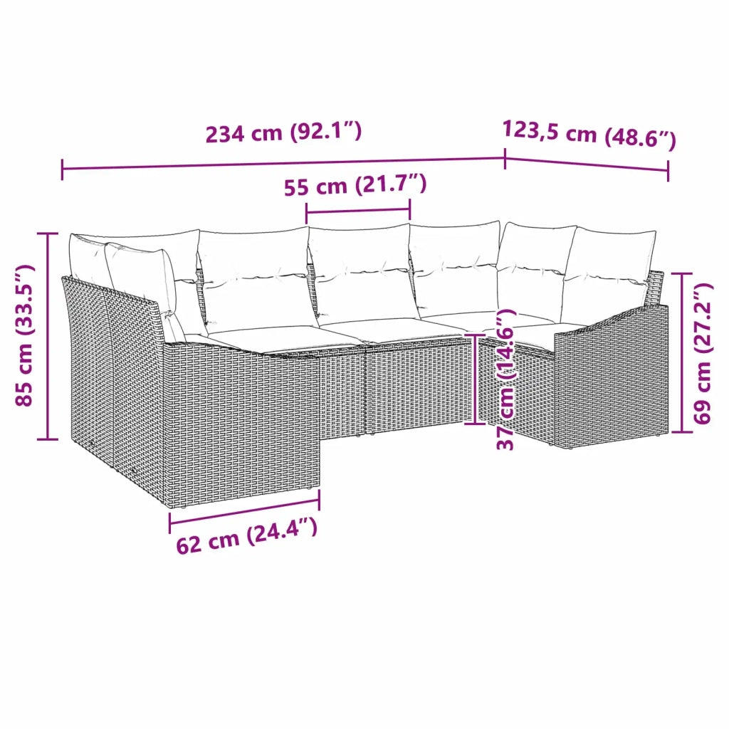 Set di divani con cuscino 6 pcs Nero polyrattan 3346866