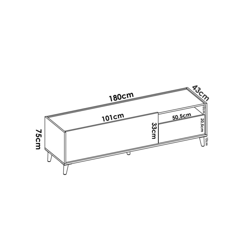 Mobile porta TV Axterix, Credenza bassa da soggiorno, Madia da salotto per televisione, 155x43h47 cm, Rovere e Bianco