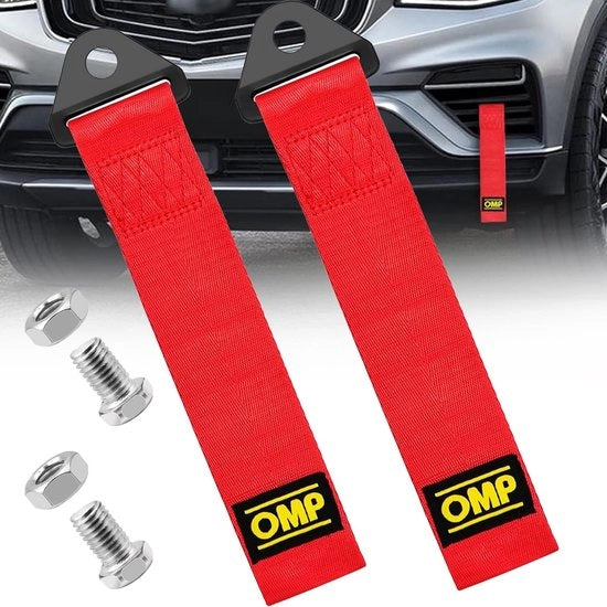 Cavo di trazione 2 pezzi - Poliestere resistente - Maniglia di traino 2 ton - Per auto da corsa - Facile da installare - 260 mm di lunghezza
