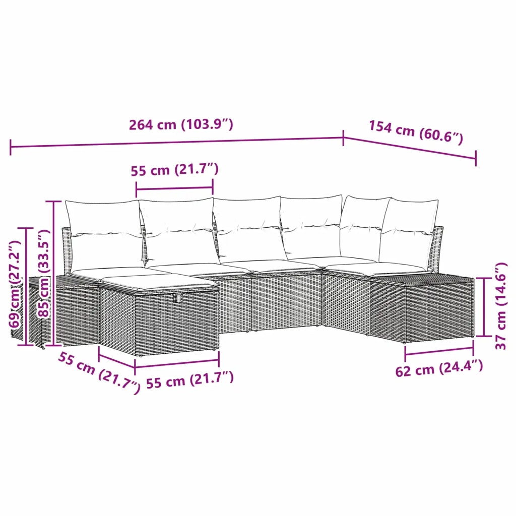 Set Divano da Giardino con cuscino 6 pcs Marrone polyrattan 3359383