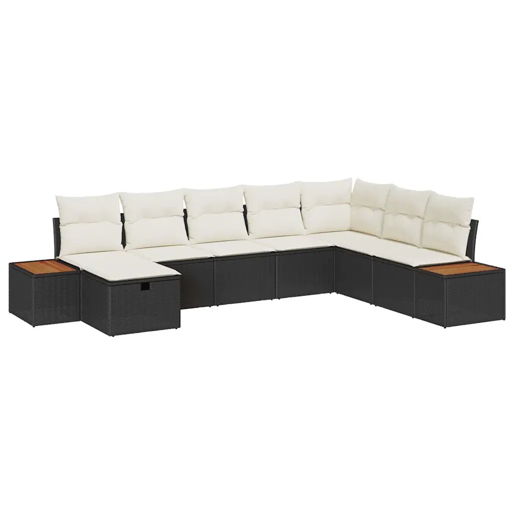 Set Divano da Giardino con cuscino 8 pcs Nero polyrattan