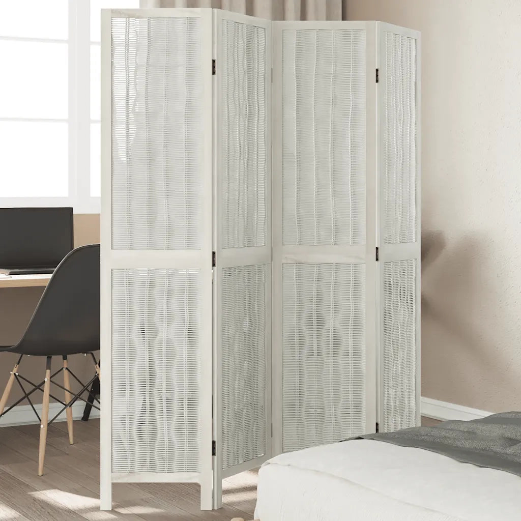 Divisorio Ambienti 4Pannelli Bianco Legno Massello di Paulownia 358674