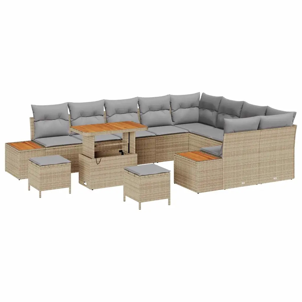 Set Divano da Giardino con cuscino 12 pcs Beige Poly Rattan