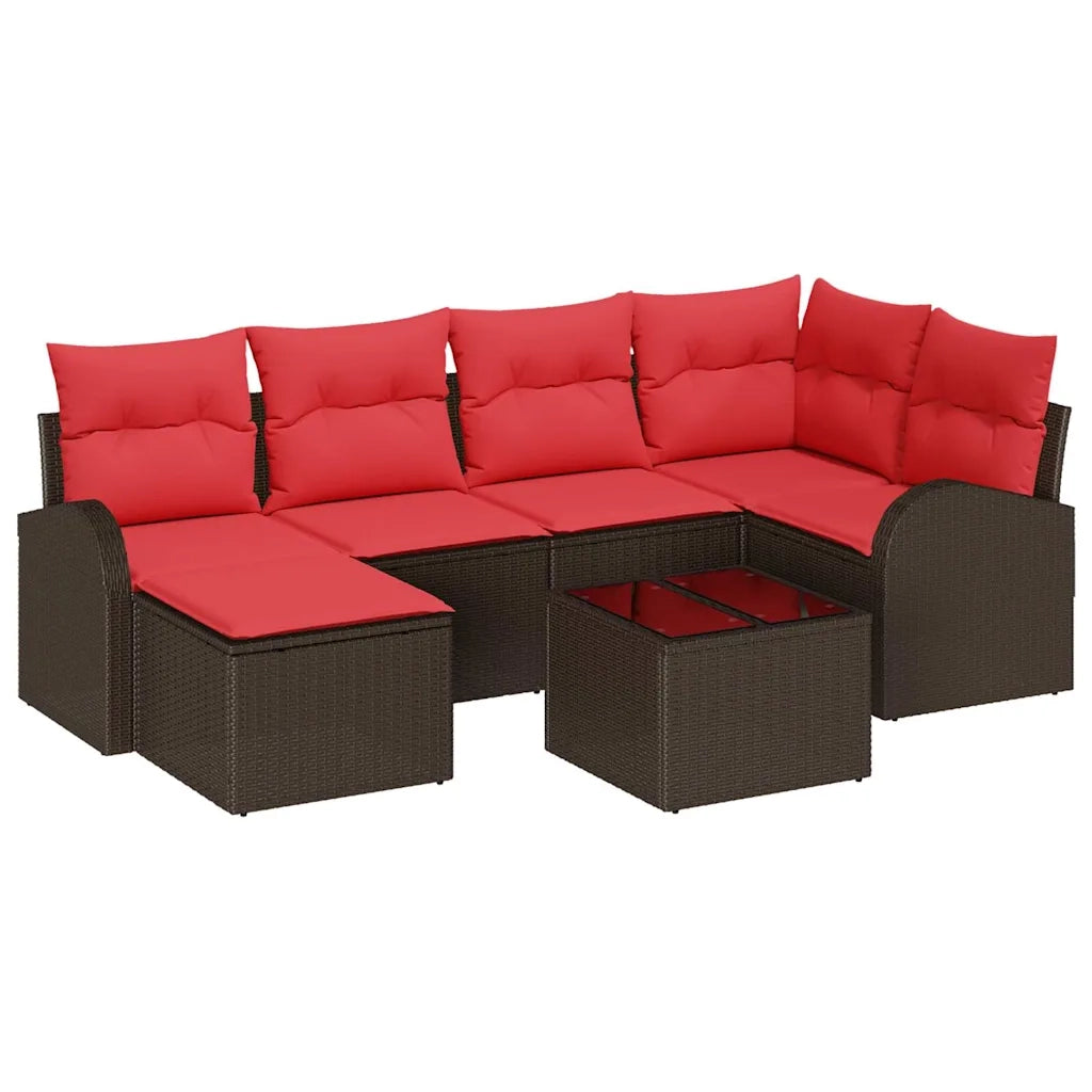 Set di divani con cuscino 7 pcs Marrone e Rosso polyrattan 3354793