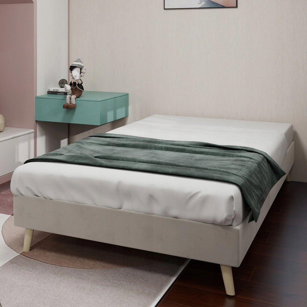 Letto singolo minimalista - Xylo - 90x200 - Beige - Velluto