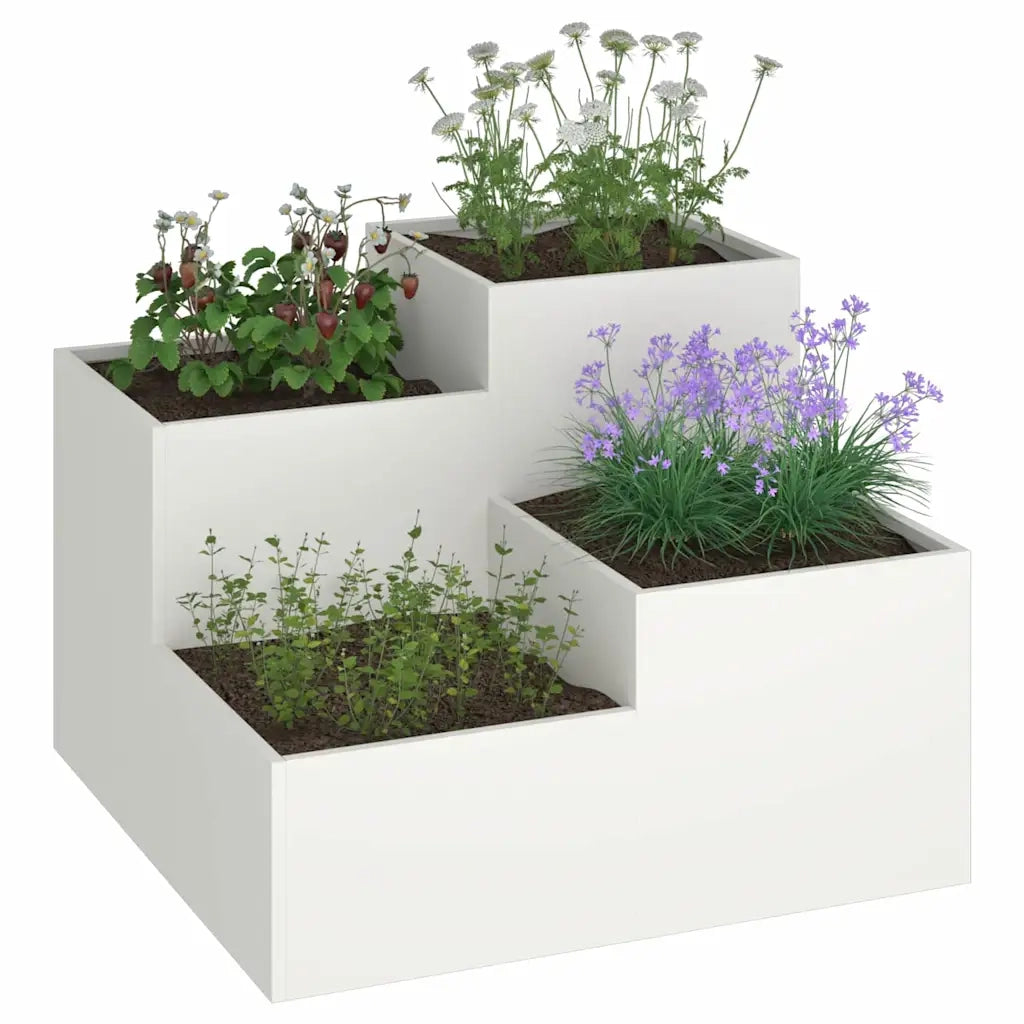 Fioriere | Cassetta per fiori | Vaso da giardino Bianco 80 x 80 x 60 cm Acciaio