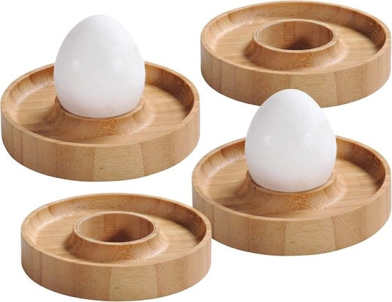 Set di 4 Dadi per Uova in Bambù - Ø 10 cm, Altezza 2 cm - Miele