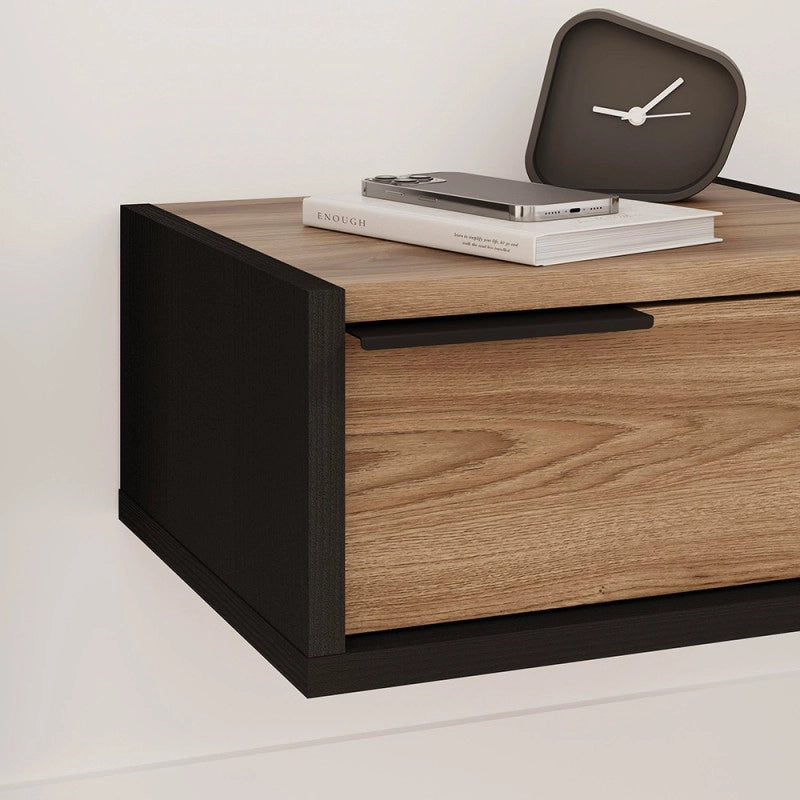 Comodino sospeso Eco in colore nero e rovere oud