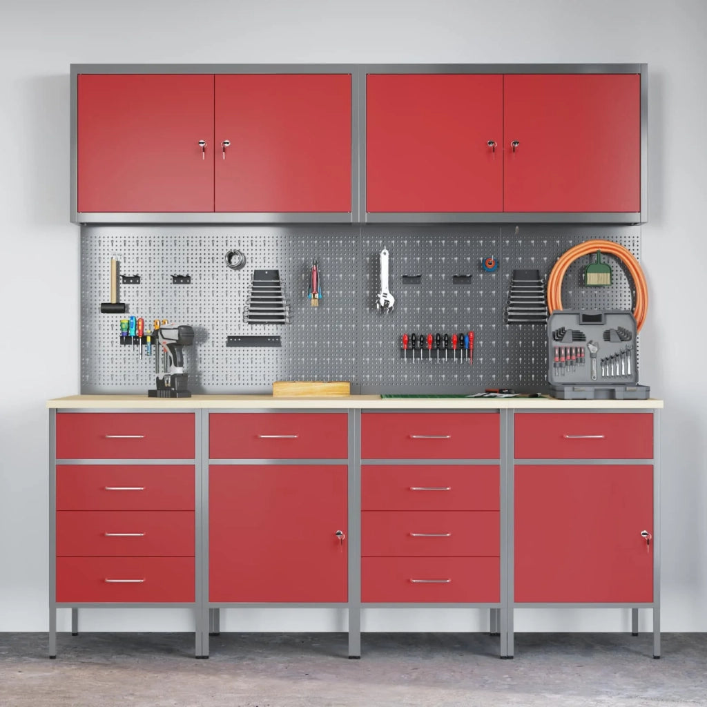 Mobile da lavoro 10 pcs Rosso Legno ingegnerizzato e acciaio 3321489