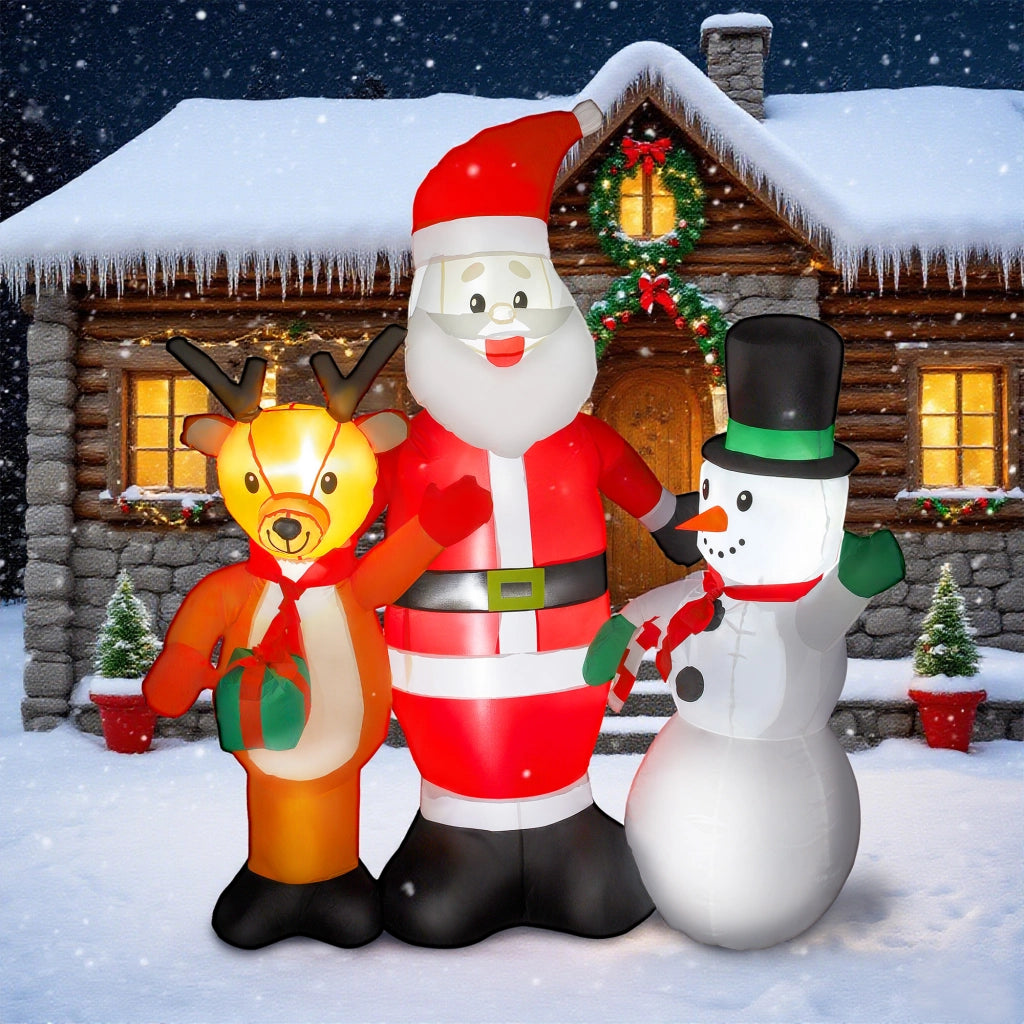 Babbo Natale Inflabile 150 cm con Renna e Pupazzo di Neve Luci LED ¨C Zephmum ¨C Per Esterno Giardino