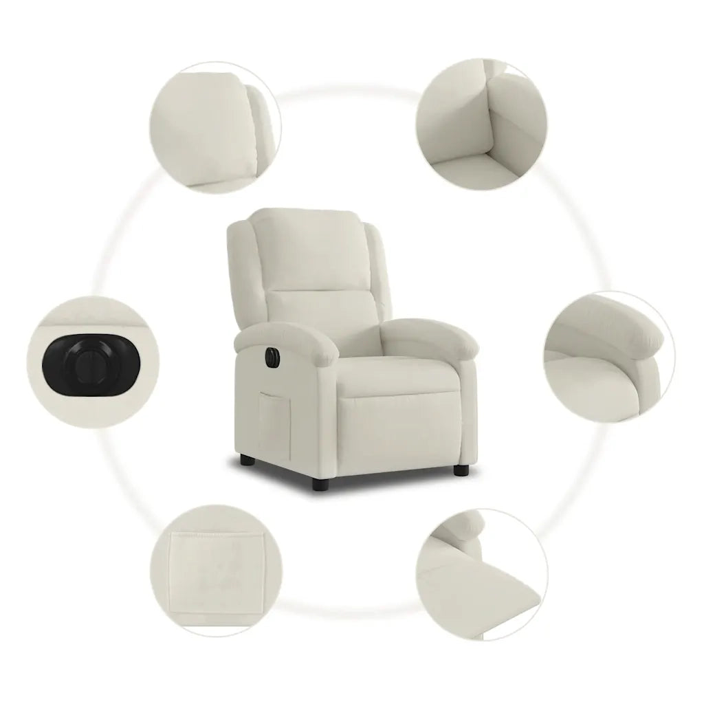 Poltrona | Sedia Relax Elettrica Reclinabile Crema in Velluto