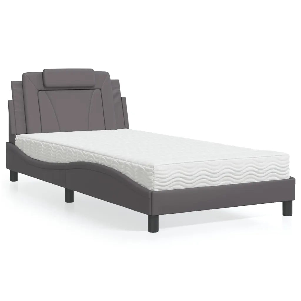 Letto singolo | Letto per adulti | Letto Viana con Materasso Grigio 100x200 cm in Similpelle