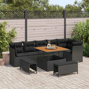 Set Divano da Giardino con cuscino con archiviazione 9 pcs Nero
