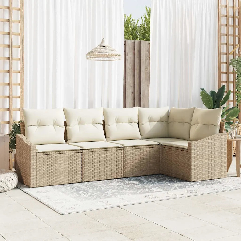 Set Divano da Giardino 5 pcs Beige e Bianco polyrattan 3355390