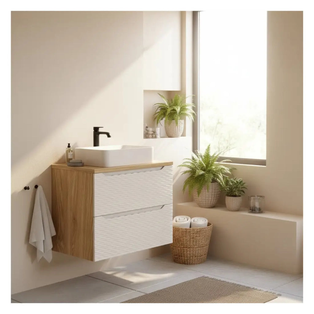 Set da bagno YOKA beige: mobile sottolavabo 70 cm + piano lavabo