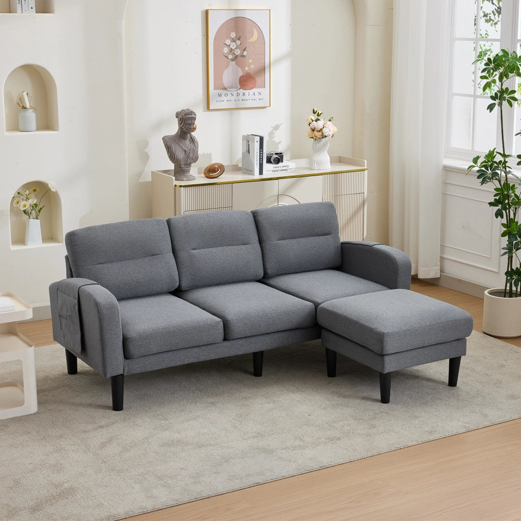 DIVANO Angolare a L 204x136x80 cm Tessuto Grigio 3 Posti con Chaise Longue