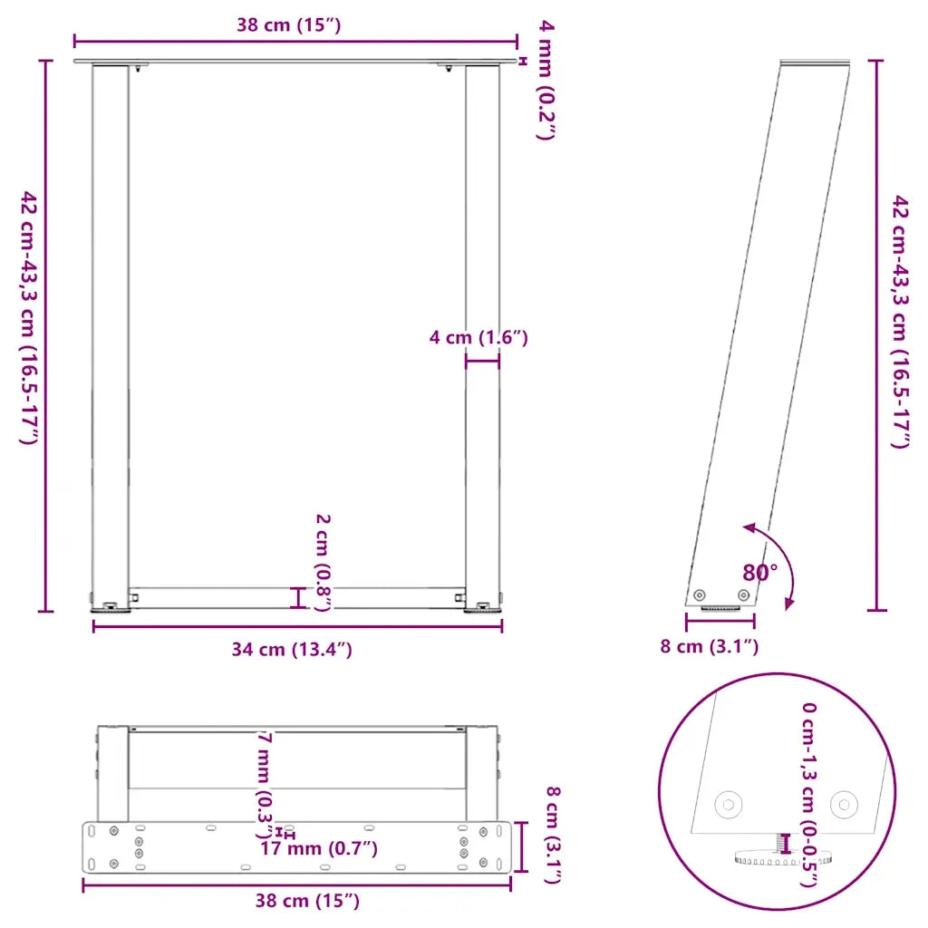 Gambe per Tavolino da Caff¨¨ a Forma di U 2 pz | Piede del tavolo Nere 38x(42-43) cm Acciaio