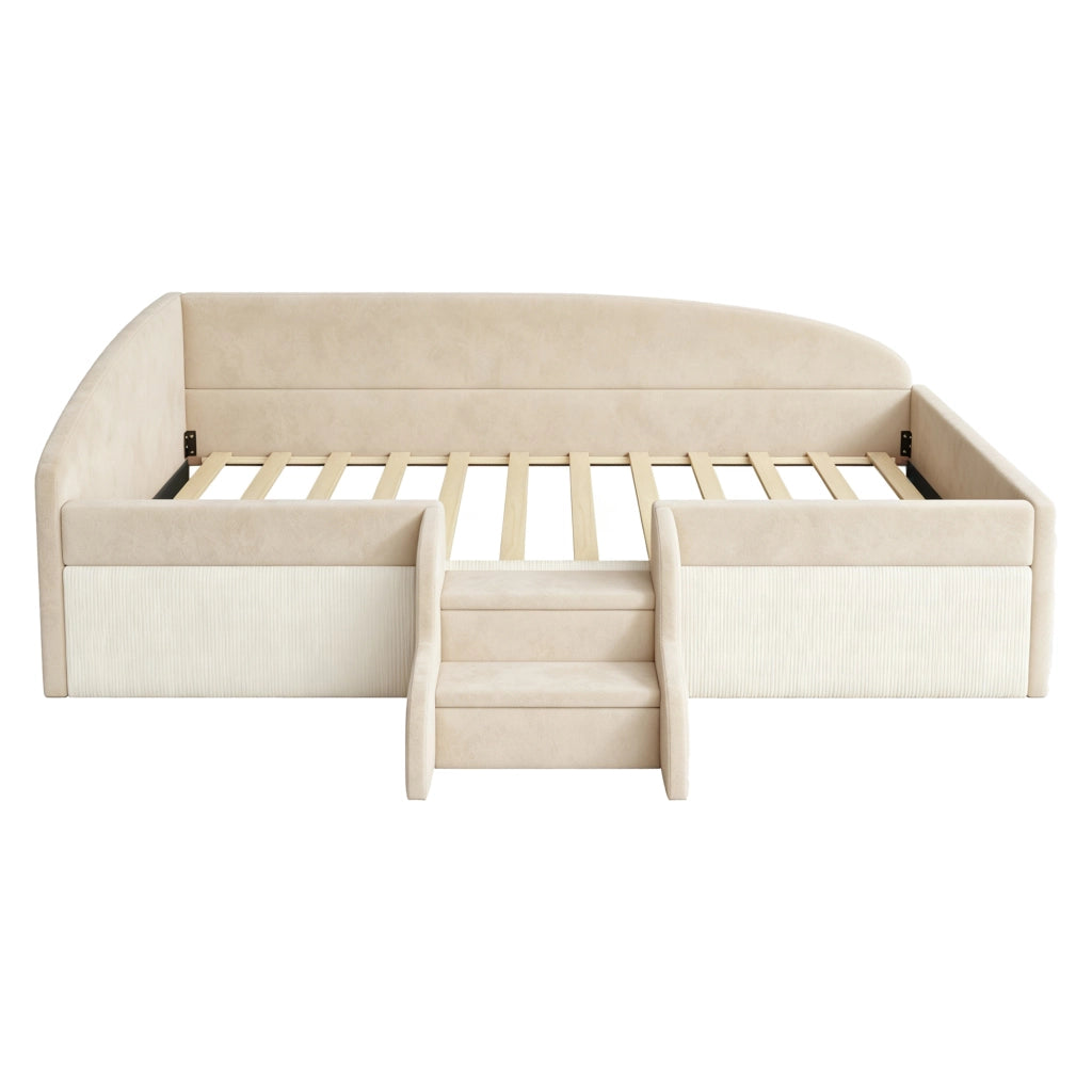 LETTO per bambini 90x190 cm in velluto beige con scale e sponde