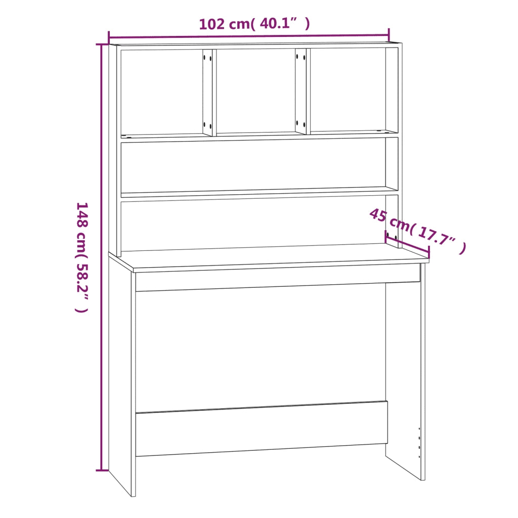 Scrivania con Mensole-Scrivanie per ufficio e studio Bianca 102x45x148 cm in Legno Multistrato
