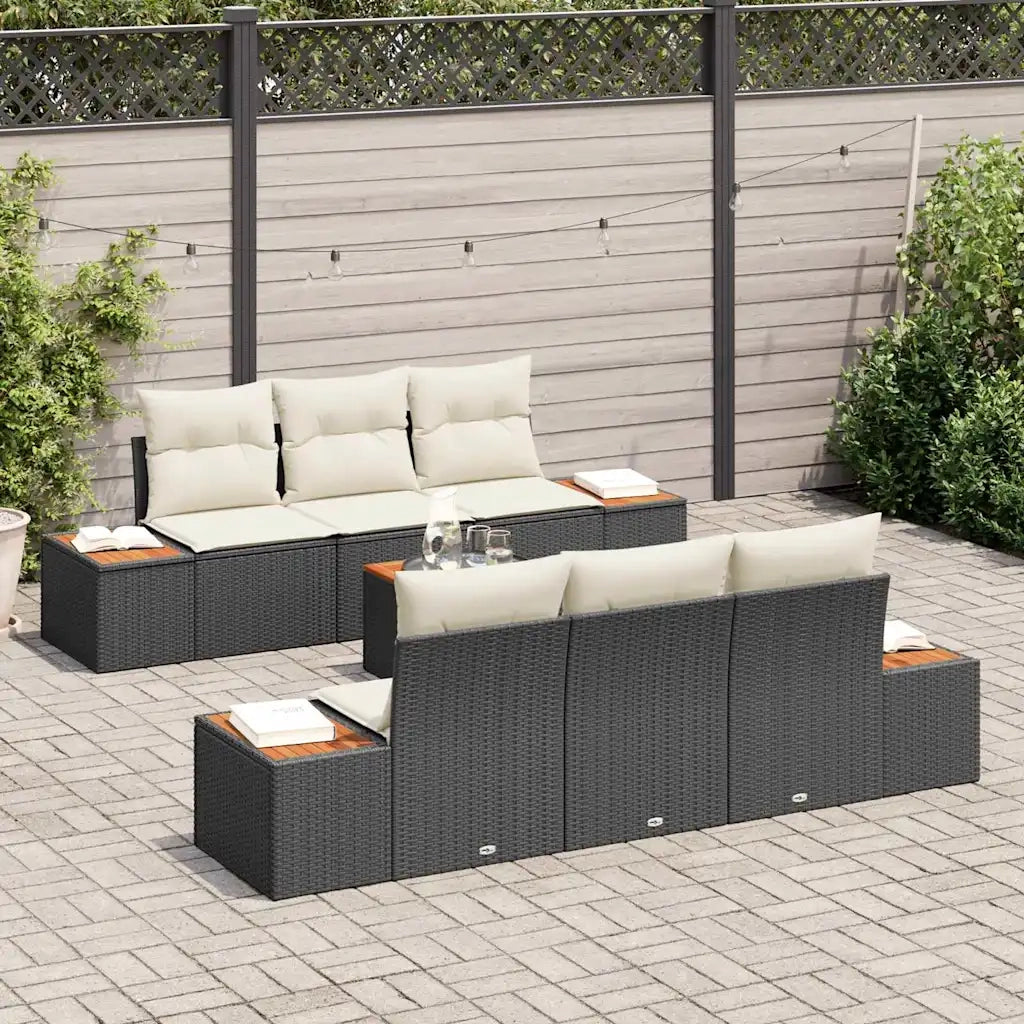 Set Divano da Giardino con cuscino 7 pcs Nero Poly Rattan 3348028