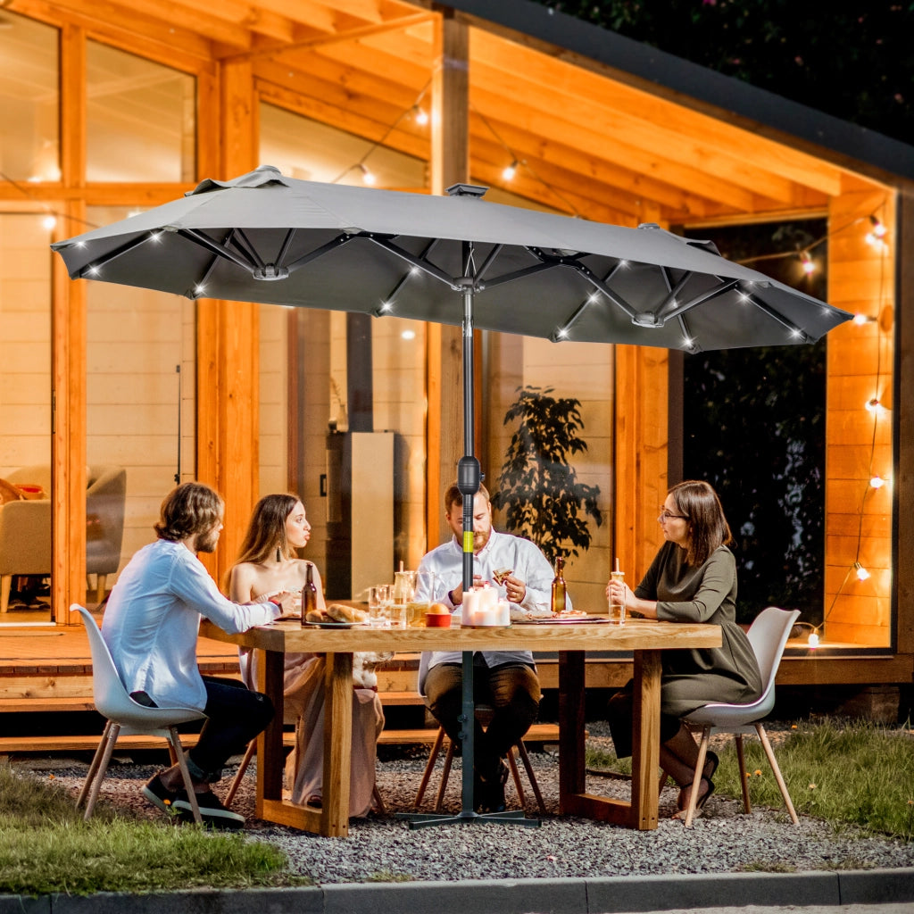 EasyComfort Ombrellone doppio con Base a crocee Luci Solari, 295x150x219cm, Grigio