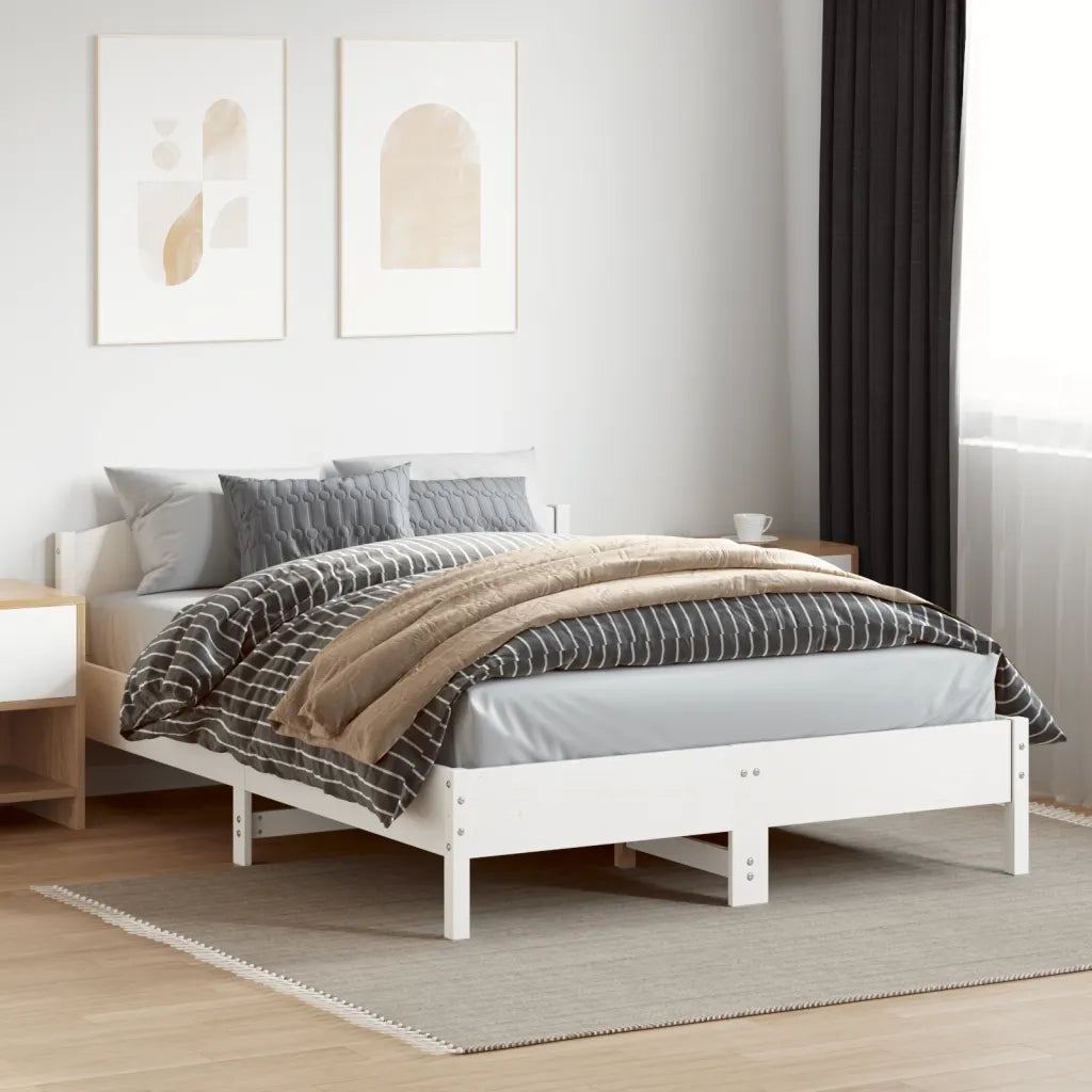 Letto matrimoniale | Letto per adulti | Letto senza Materasso Bianco 140x200 cm Legno Massello di Pino
