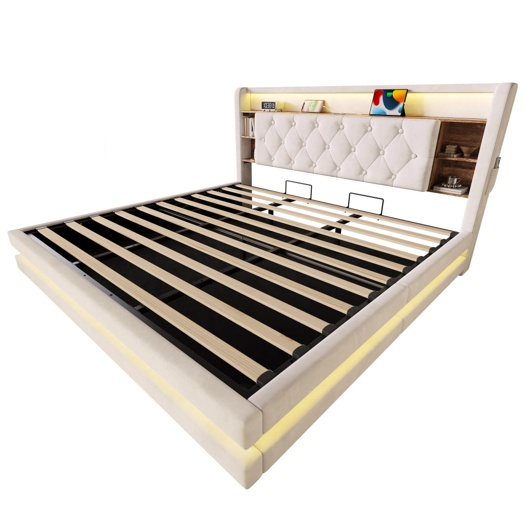 letto imbottito velluto beige 180 x 200 cm