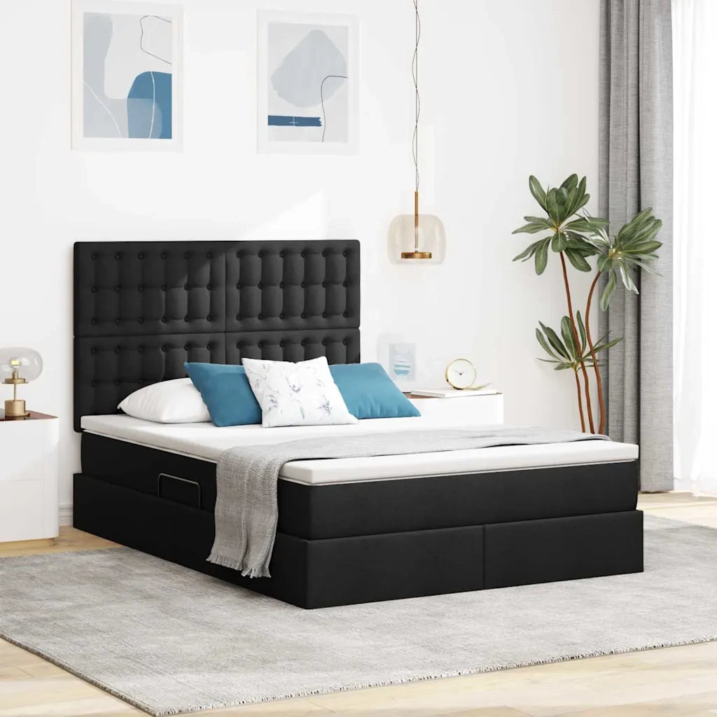 Letto con contenitore e LED Nero 140 x 190 cm Poliestere 3372542
