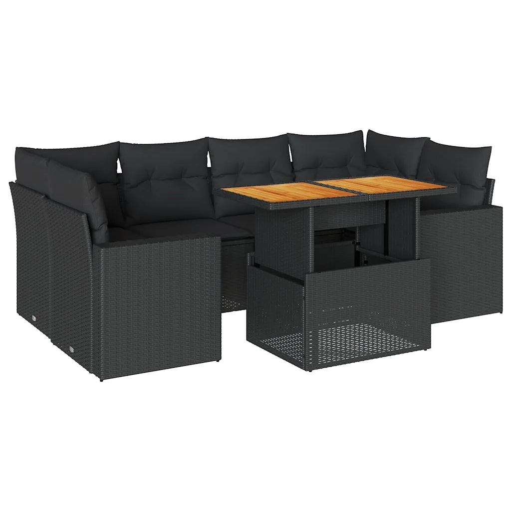 Set Divani da Giardino con Cuscini 7pz Nero Polyrattan 3327002