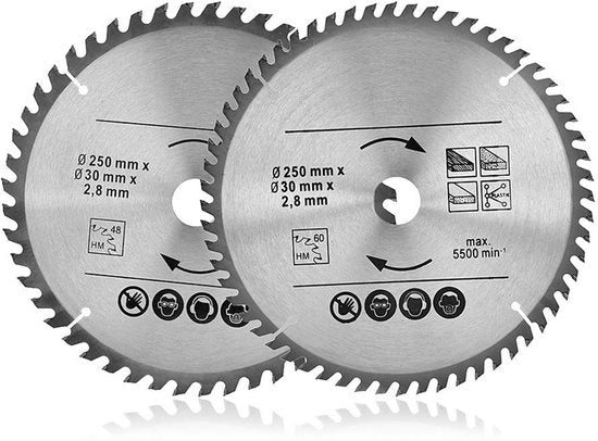 Lama circolare per sega 250 mm - Lama di sega in acciaio duro 48T/60T - Lega di carburo di tungsteno - Taglio di sega sottile - Multifunzionale - Per legno e plastica