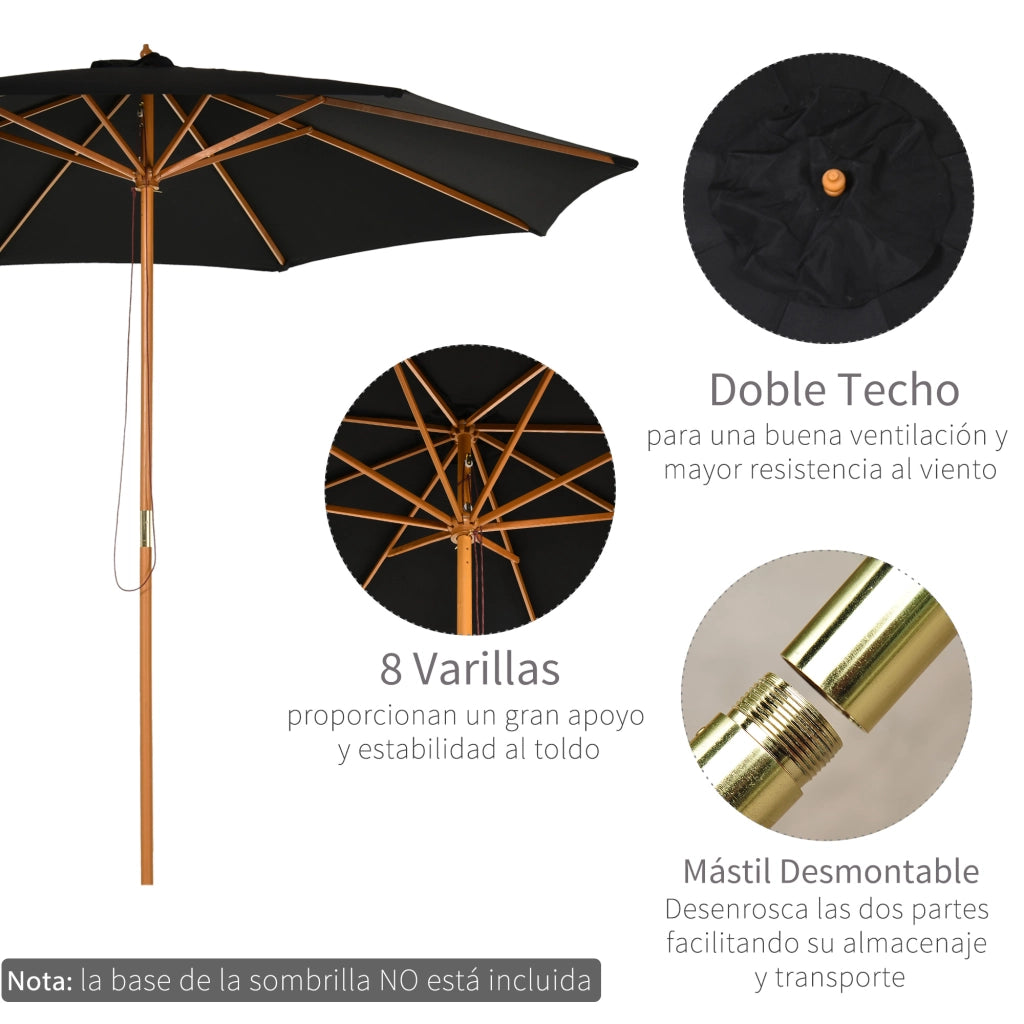 Ombrellone da giardino ?300 cm ¨C Xylo ¨C con sistema a carrucola e palo smontabile, nero