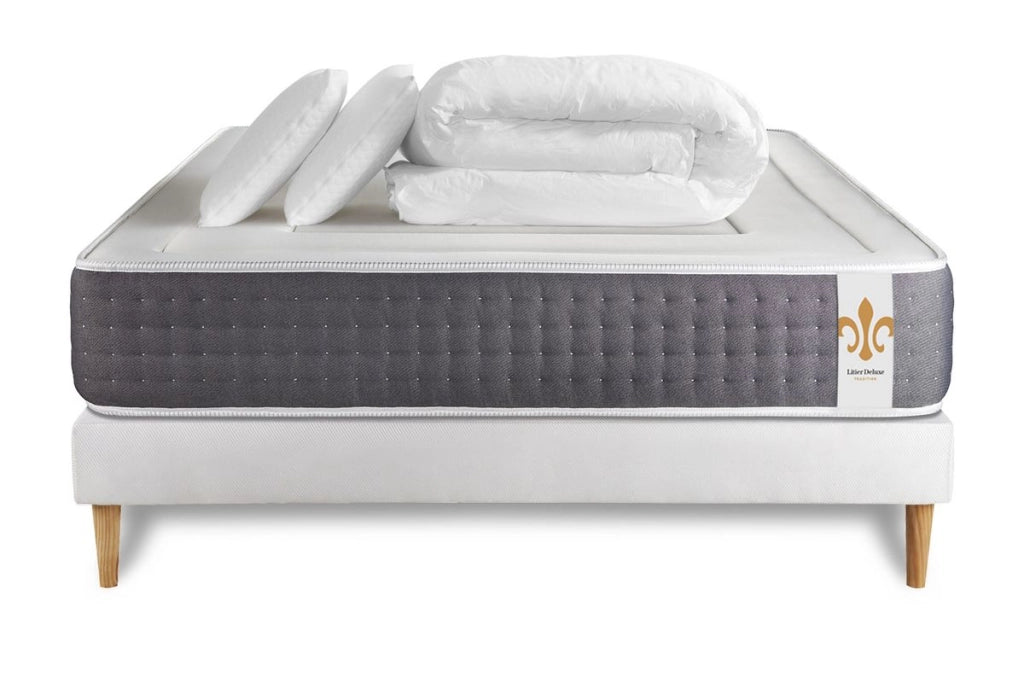Pacchetto letto completo - Materasso 200x200cm + Box spring con doghe (kit) + 2 cuscini + Piumino - Vingt-Six