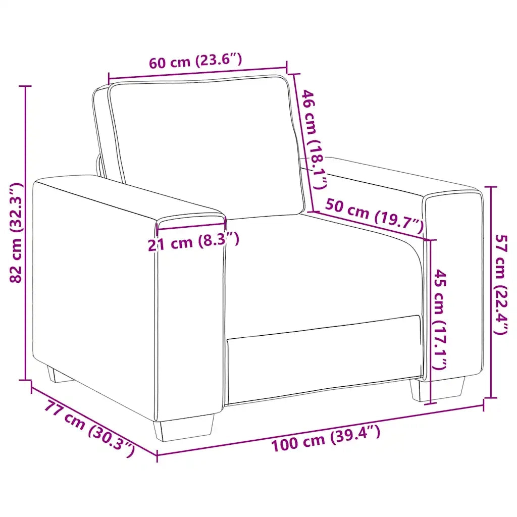 Divano Sedia-Poltrona Tortora 100x77x82 cm in Tessuto