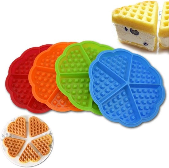 Wafel forma, Wafel forma antiaderente in silicone, Forma wafel in silicone, 4 pezzi di forma wafel in silicone a forma di cuore, 5 fori forma pancake muffin