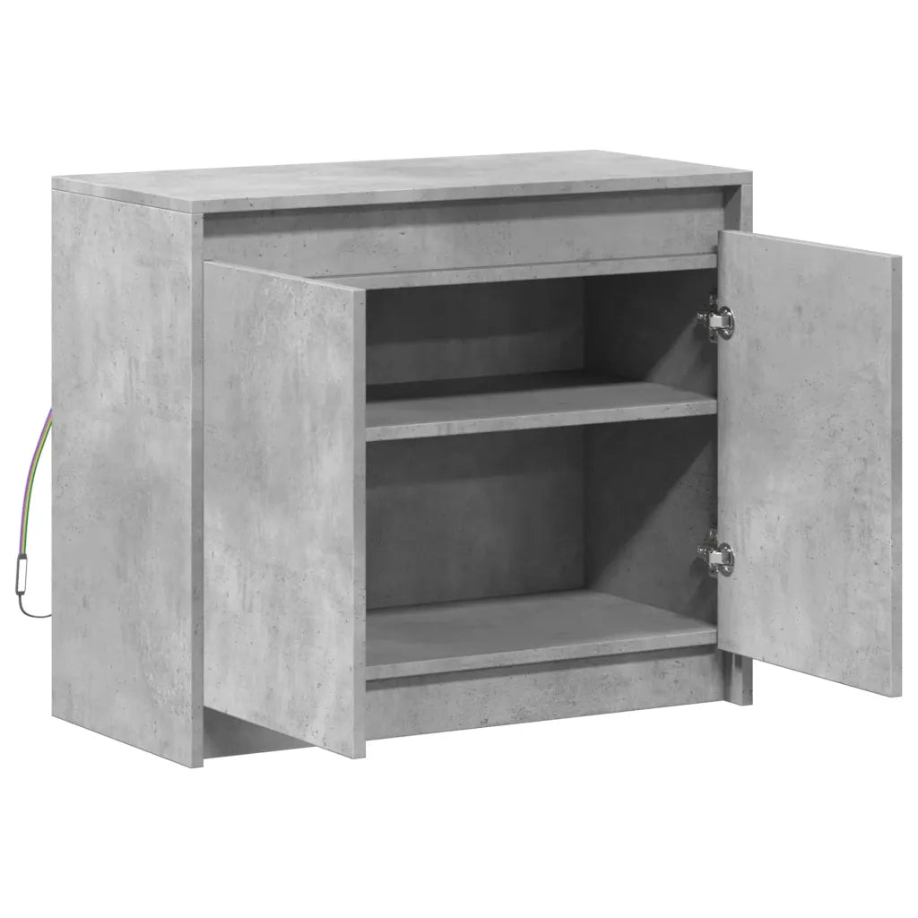 Credenza | Madia | Buffet da pranzo | Armadio da pranzo con LED Grigio Cemento 72x34x61 cm Legno Multistrato