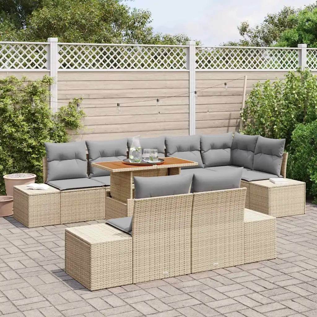 Set da Pranzo per Giardino con cuscino 9 pcs Beige e grigio 3349979