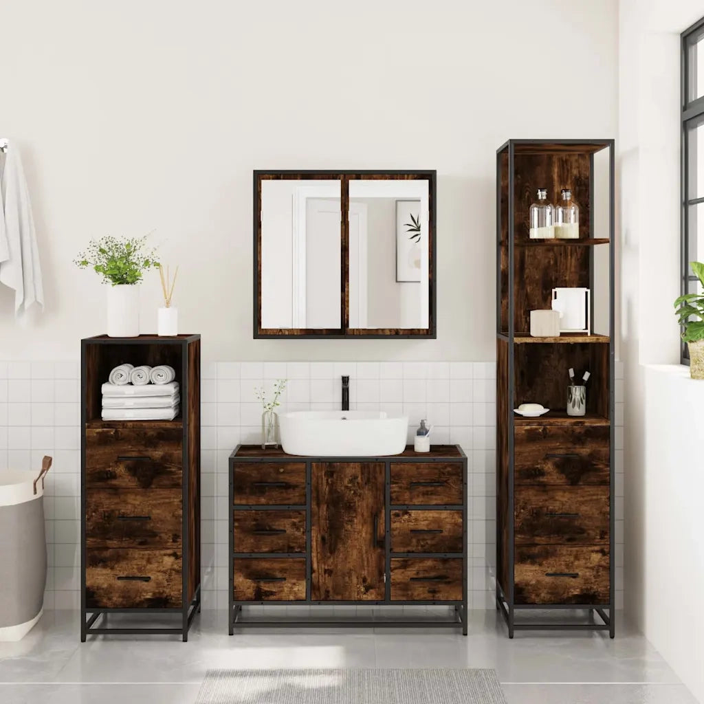 Set Mobili da Bagno 4 pz Rovere Fumo in Legno Multistrato 3301262
