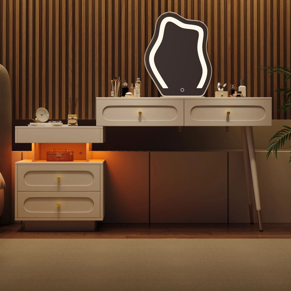 Tavolo Trucco con Specchio LED e Cassetti ¨C MINIMAL ¨C Bianco, 140x40x130 cm