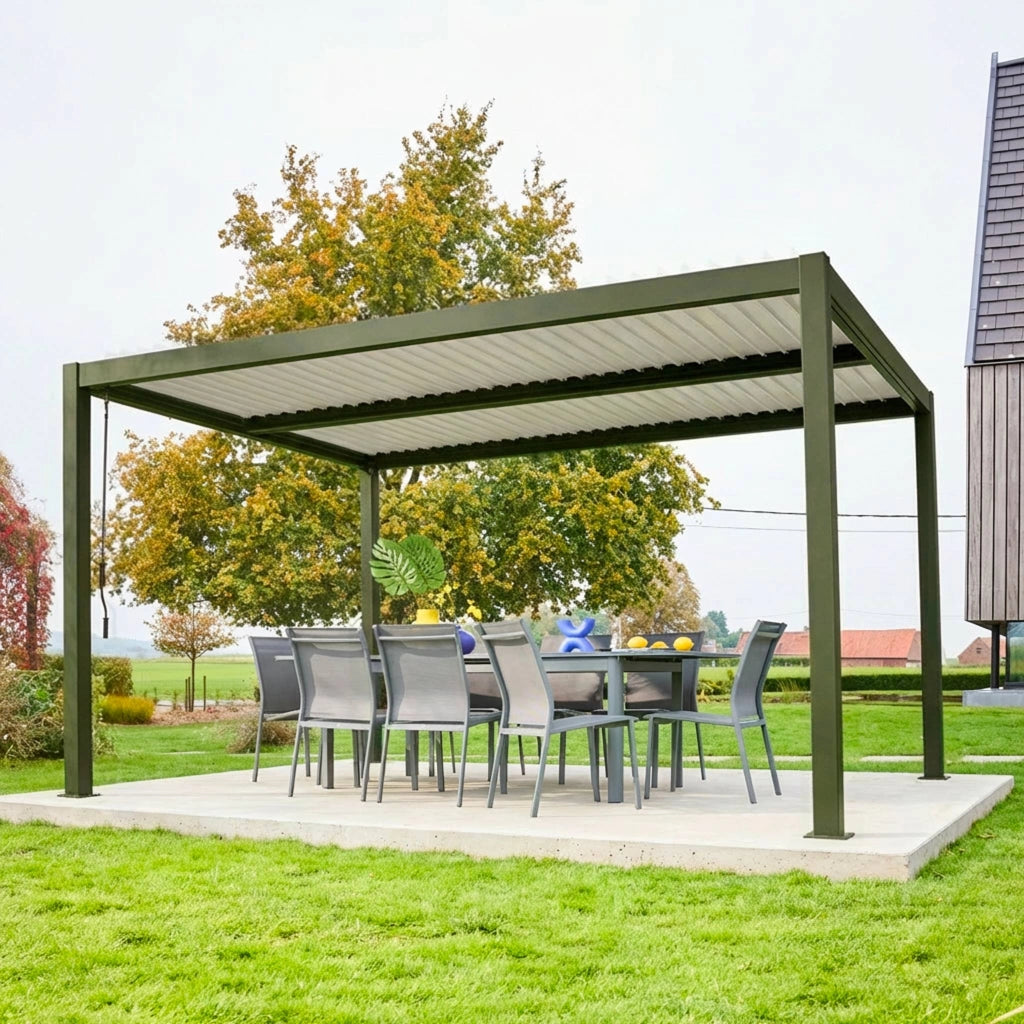 Pergola bioclimatica 3x4m in alluminio e acciaio, lamelle orientabili