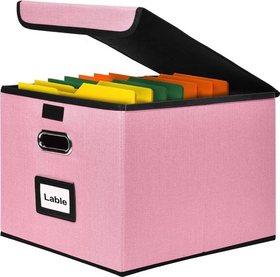 Scatola di archiviazione con coperchio, rosa, scatole di archiviazione in tessuto pieghevole, adatta per casa e ufficio, 38 x 32 x 27,5 cm, rosa, 1 pezzo