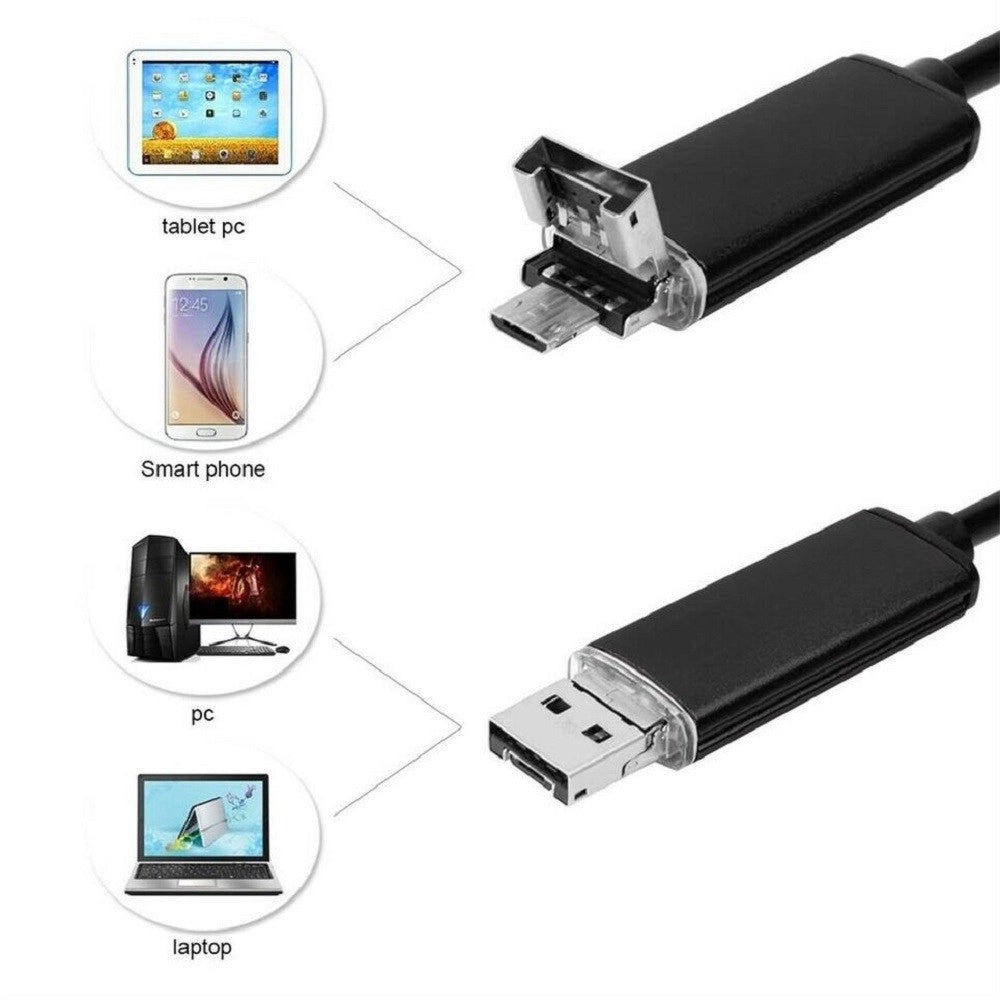 Trade Shop - Telecamera Endoscopica 6 Led Tubo Flessibile Usb 3 Mt Impermeabile Ispezione -