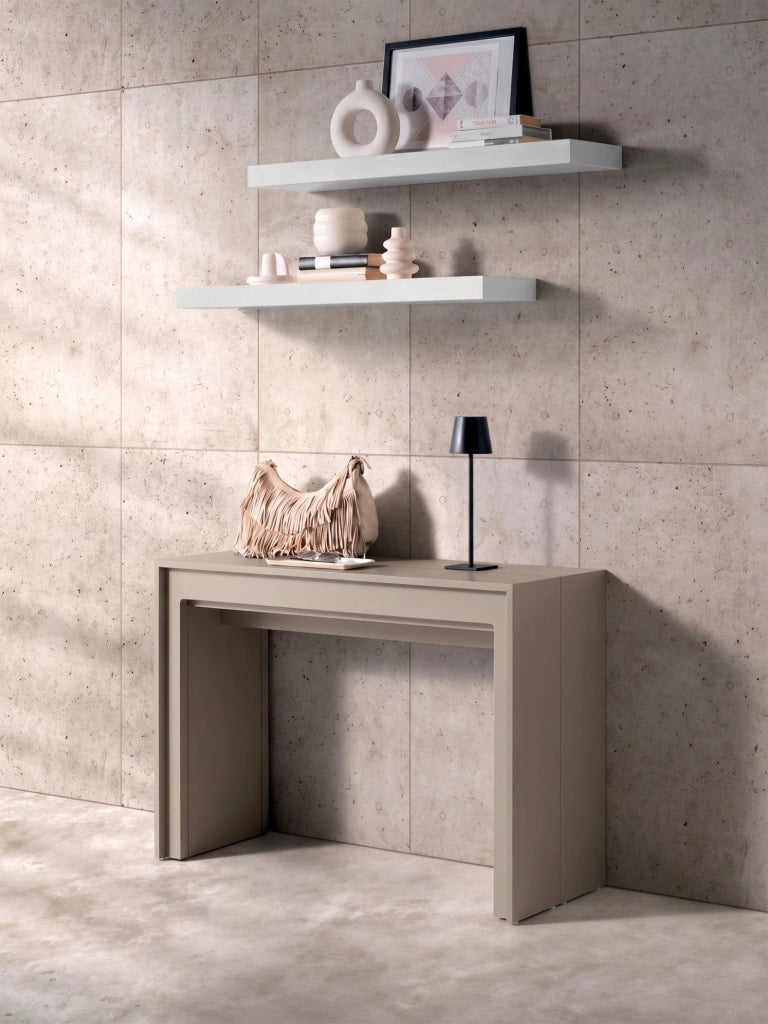Consolle Allungabile Segmenta OM/119/T, Laccato Tortora Opaco, Struttura in MDF e Allunghe in Melaminico Antigraffio - Stones