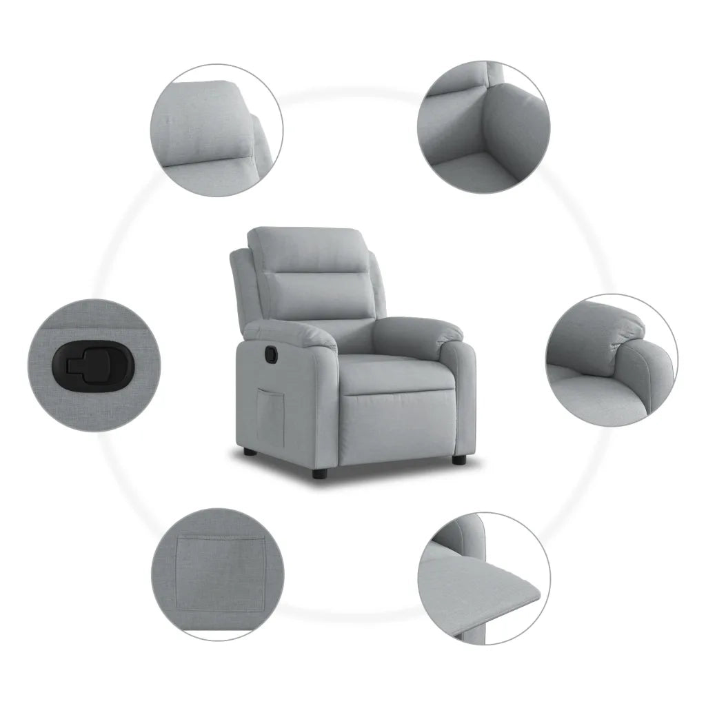 Poltrona | Sedia Relax Reclinabile in Tessuto Grigio Chiaro