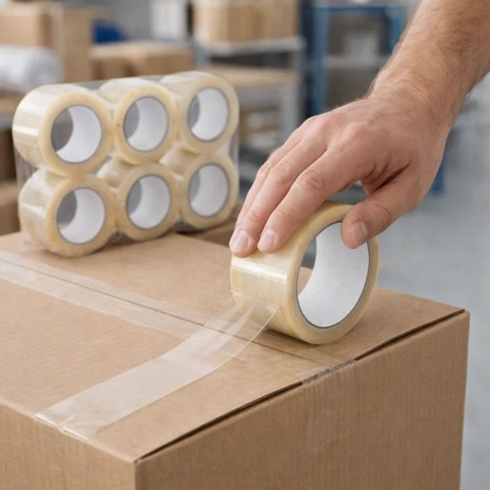 Kit nastro adesivo silenzioso trasparente per imballaggio 50mm x 66mt
