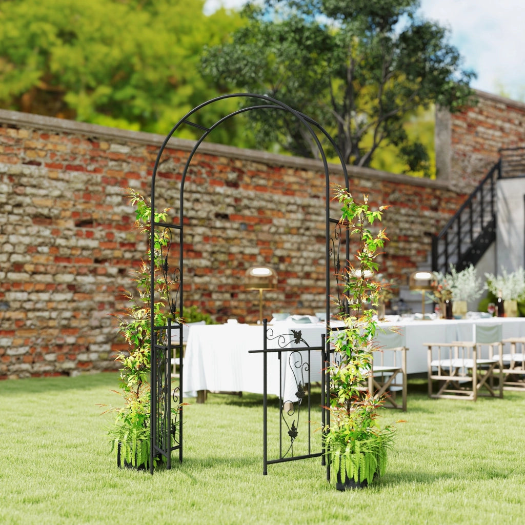 Arco da Giardino con Cancello 107x45x217 cm Traliccio per Piante Rampicanti in Metallo Nero